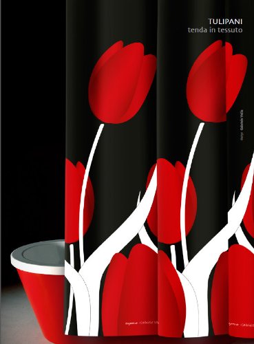 wohnideenshop Duschvorhang Tulipani schwarz rot weiß Tulpen 180cm breit x 200cm lang Textil mit Ringe