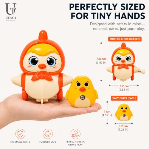 Image of Chicken Toys for Kids, Swinging Chain String Magnetic Hen with Chick Learning to Crawl Spring Toy, Crawling Wind-up Duck, Walking Chicken Cute Windup Toy for Boys Girls Toddler. (Orange)
