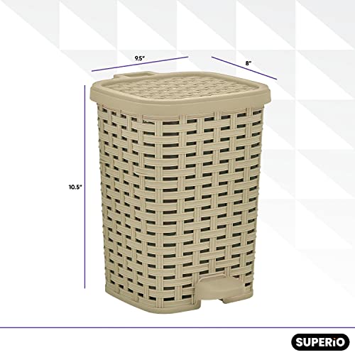 Image of Small Outdoor Trash Can with Lid for Dog-Poop 1.5 Gallon /6 L Mini Plastic Garbage Can with Foot Pedal for Bathroom, Bedroom, Office, Patio, Wicker Beige