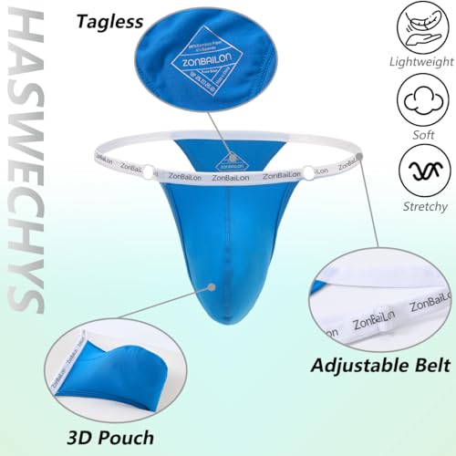 Mens Sexy Low Rise T-Back Underwear Bamboo Viscose Soft Bulge Pouch Thongs with Adjustable Waistband2