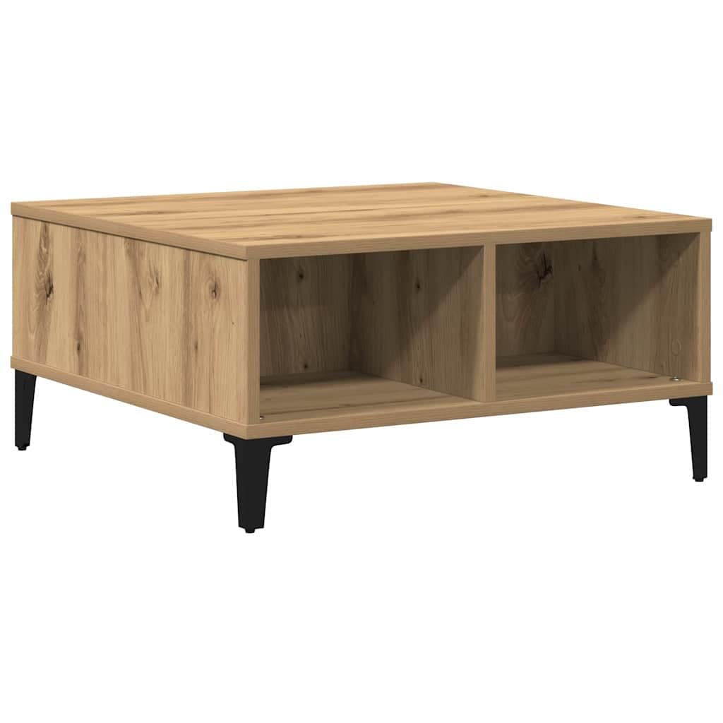 Mesa de centro Artisan roble 60 x 60 x 30 cm robusta mesa de madera con estante diseño moderno para salón sofá auxiliar pequeño compacto