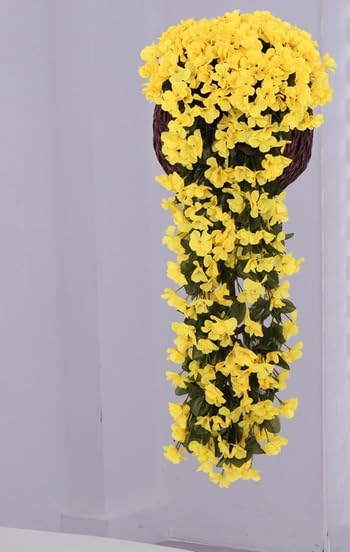 2 szt. Sztuczne wiszące kwiaty na zewnątrz Sztuczne wiszące rośliny Sztuczna wisząca wiązka orchidei do wewnątrz Na zewnątrz Ogród Patio Weranda Yard Dekoracje ślubne /145(Yellow)