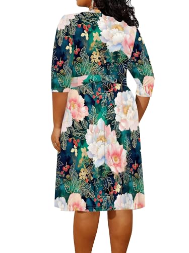 Image of PinkPatty Women's Plus Size Maxi Dress Print 3 /4 Sleeves V Neck Party Sundress Wedding Guest Dresses