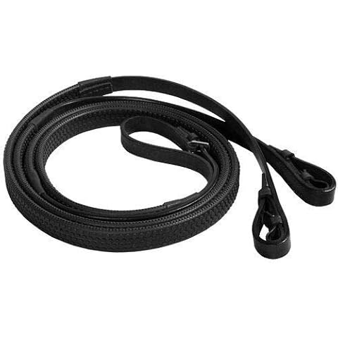Cwell Equine Classic Super Soft Jelly Rubber Pimple Grip Leather Reins Black/Brown (COB, Brown) Cover