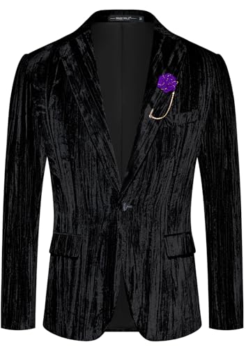 MAGE MALE Men's Velvet Tuxedo Jacket Vintage Print One Button Notched Lapel Slim Fit Blazer Prom Party Suit Coat