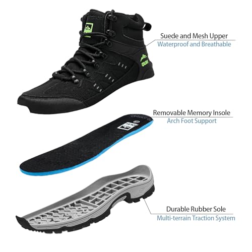QUH Men's Outdoor Hiking Shoes Breathable Waterproof Non-Slip Mid-Cut Sports Shoes for Fitness, Outdoor Camping, Walking2
