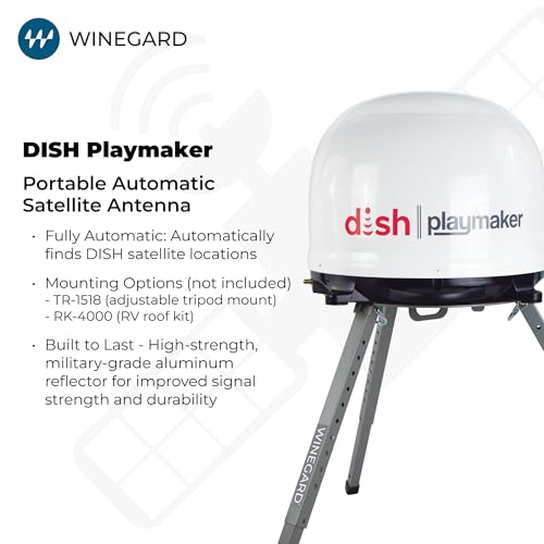Image of Winegard PL‑7000 Dish Playmaker - Portable Automatic Satellite Antenna for Dish HD Solo Receivers - 25' Coax Outdoor TV Reception - for RV, Camping, & Tailgating - White