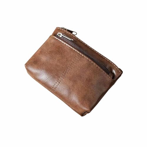 Monedero de cuero encerado con cremallera frontal y trasera, bolsa portátil para guardar cambio y tarjetas de crédito, adecuado tanto para hombres como para mujeres, resistente al desgaste y duradero