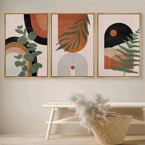 Peinture d'art mural pour salon moderne : triptyque nature bohème