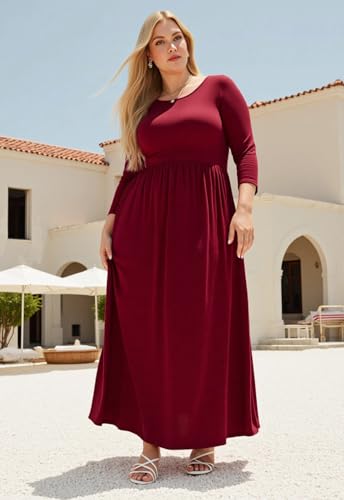 Image of Nemidor Plus Size Maxi Dress for Curvy Women Fall Casual Loose Long Sleeve Dresses with Pocket 14-26