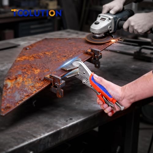 TOOLUTION 10-Inch Locking Sheet Metal Clamp, Heavy Duty Adjustable Welding Pliers with Trigger Release, Nickel Plated Metal Bending Tool for Welding & Metalworking by TOOLUTION - Image 7