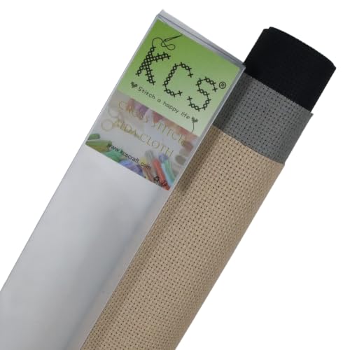 Image of KCS 3 pc of 15 inch x 18 inch(38cmx45cm) 16 Count Cross Stitch Cotton Aida Cloth Needlework Rolled Fabric Box,16CT,Khaki+Medium Grey+Black