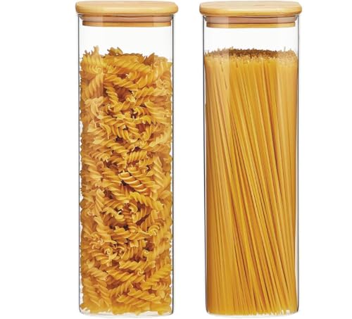 Keyoung Juego de 2 tarros cuadrados de 1500 ml, con tapas, resistentes a la humedad, aptos para alimentos