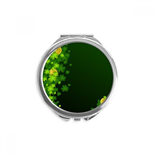 Miroir de poche rond trèfle d'or de la Saint-Patrick, finition haut de gamme portable