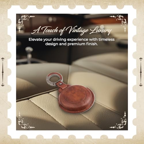 Image of Keyzone Vintage Leather Key Cover for Tata Harrier EV Smart Key. (Black)