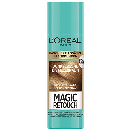 L'Oréal Paris Magic Retouch Espray de ocultación de raíces, paquete ahorro XL, para transiciones graduales y naturales, oculta las raíces hasta el próximo lavado, rubio oscuro a castaño claro, 150 ml