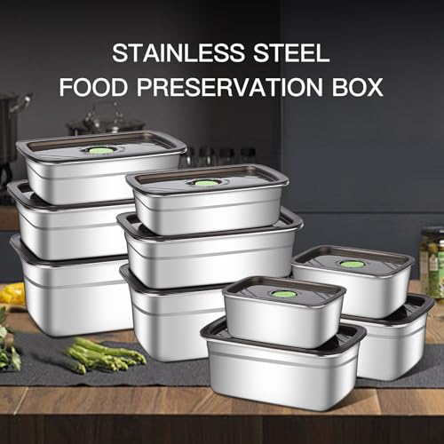 Image of GIUOIDUO 10-Piece Stainless Steel Food Storage Container Set with Airtight Lids - Durable, Eco-Friendly Kitchen Organizers for Freshness & Convenience,Pantry, Dishwasher Safe (Various Sizes)