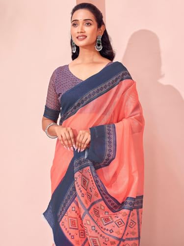 Image of Satrani Women's Chanderi Printed Saree with Unstitched Blouse Piece