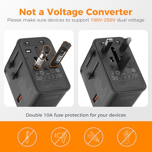 Image of TESSAN Universal Travel Adapter, 65W International Power Adapter with 4 USB Charging Ports (2 USB C), Worldwide Plug Adaptor for US to Europe UK Italy Spain France Ireland Australia (Type C G A I)