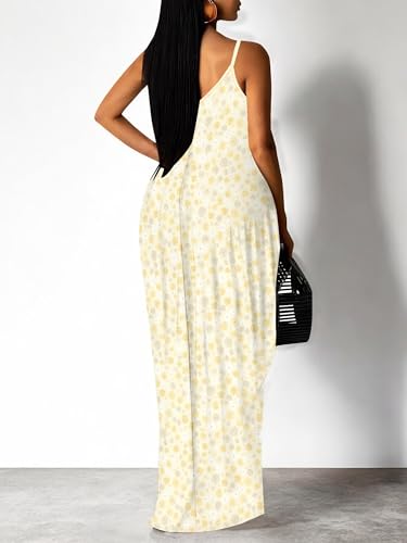 Image of Women Spaghetti Strap Maxi Dress with Pockets | Soft fabric relaxed fit sleeveless v neck with pockets for party and daily wear