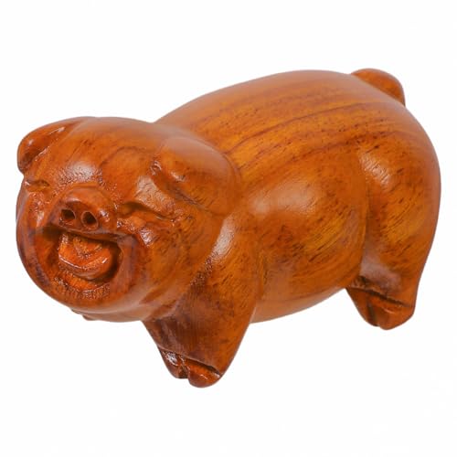 Estatua de Cerdo de Madera Tallada para Decoración de Escritorio