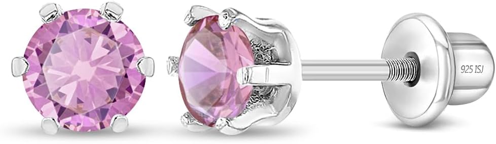 925 Sterling Silver 4mm Round CZ Prong Set Screw Back Earrings for Toddlers & Young Girls - Simple and Lovely Stud Earrings for Little Girls - Affordable yet Quality Earrings Beautiful Birthday Gift