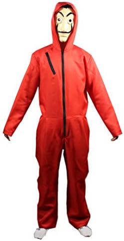 The Paper House La Casa De Papel Costume Halloween Hoodie Coverall Jumpsuit Red with Mask for Children