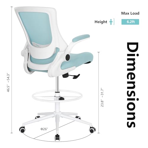 Image of Misolant Tall Office Chair, Drafting Chair for Standing Desk, High Office Chair with Adjustable Lumbar Support, Flip-up Arm and Footrest Ring, Tall Drafting Chair for Bar Height Desk