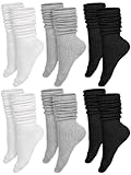 Bencailor 6 Pairs Women Slouch Socks Thigh High Boot Cotton Scrunch Stacked Socks Long Striped Winter Stockings for Woman(5-9,Black White Grey)