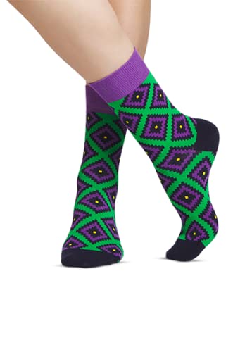 JNRB Men's Cotton Colorful Crew Dress Socks Rhombus Rhomb Diamond Argyle Geometric Pattern, L-XL3