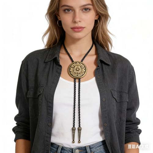 Image of GelConnie Floral Bolo Tie for Men Womens Bolo Tie Necklace Native American Black Men's Bolo Ties Western Cowboy Bolero Ties