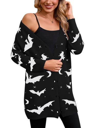 Womens Halloween Long Sleeve Open Front Cardigan Casual Loose Cute Heart Knit Cardigans