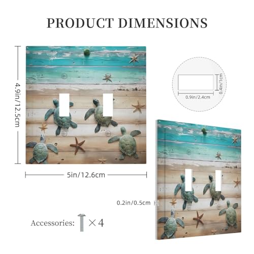 Decorative Light Switch Cover Plate Turtle Starfish Beaches Blue Wood Plank 2 Gang Wall Plate Oversized Double Toggle Two Switch Wall Cover Plate Dual Device Faceplate