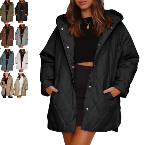 Women's Winter Trendy Lightweight Hooded Quilted Jacket, Patiyu- Women Casual Warm Long Sleeve Oversized Jackets