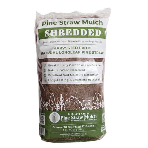 Shredded Pine Straw Bags of Mulch | Sustainable, Long-Lasting, Easy-to-Spread | OMRI Listed Organic | Weed & Mold Spore Free | Pine Needle Mulch for Gardens | 2 cu. ft. Bags (2 Bags/Order)