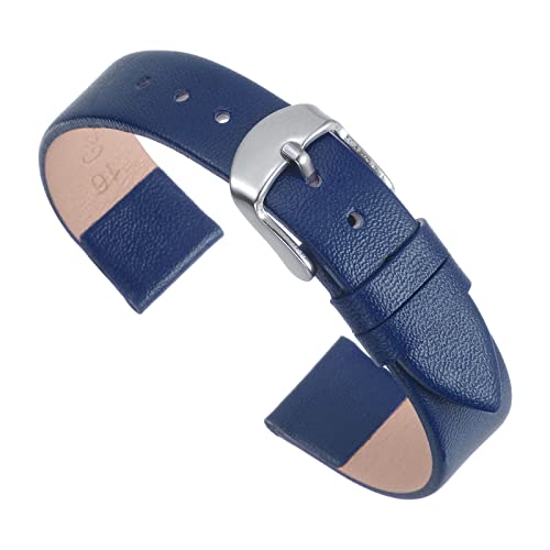 uxcell Dark Blue Genuine Leather Band 18mm Width, Flat Thin Elegant Leather Watch Strap for Women