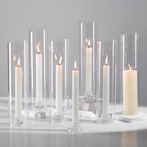 Hewory Bougeoirs en verre à ouragan : Ensemble de 6 supports à bougies transparents pour pièces maîtresses de table de mariage, grands bougeoirs pour décoration de...