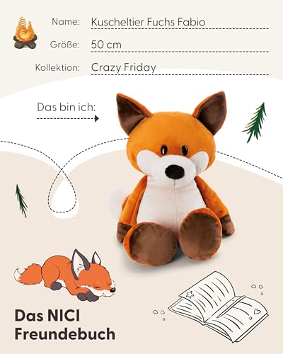 NICI Kuscheltier Fuchs Fabio 50cm - orange - Weiches Plüschtier – niedliches Stofftier zum Kuscheln & Spielen – tolle Geschenkidee für Kinder & Erwachsene | 65697