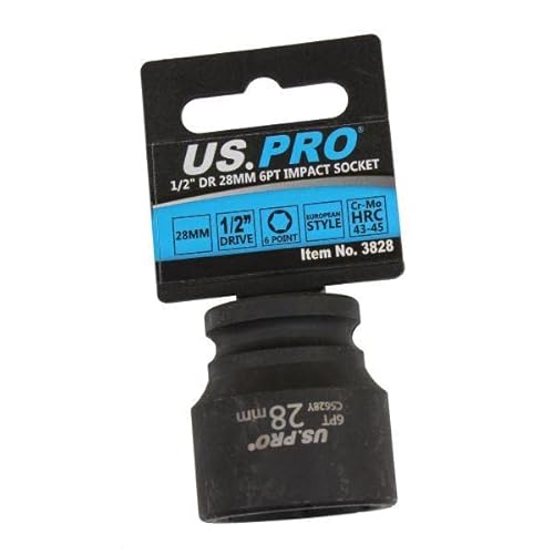 US PRO Tools 28mm Impact Socket 1/2 Drive 6 Point Single Hex 3828