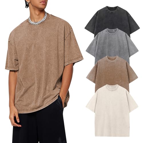 Gihuo Oversized Tshirts for Men Mens T Shirt Vintage Graphic Tees Cotton Heavyweight Acid Wash Comfort Colors Tees
