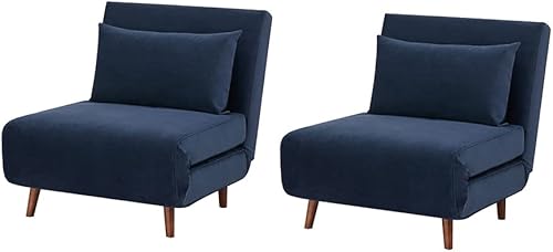 GIA Juego de 2 sillas de terciopelo convertible de tres pliegues con almohada y patas extraíbles color azul cielo