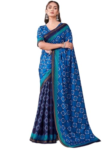 Image of Satrani Women's Silk Printed Saree with Unstitched Blouse Piece