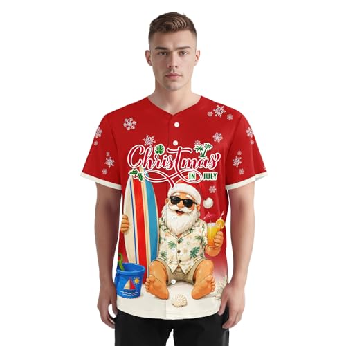 Camiseta de béisbol Christmas in July personalizada, camisa hawaiana de Santa tropical para fiesta y vacaciones en la playa miniatura 2