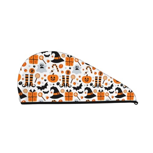 Halloween Pumpkin Bat Hair Towel Wrap For Women Coral Velvet Dry Hair Cap Hair Drying Towel With Button Super Absorbent Quick Dry Hair Turban For Wet Hair, Curly Hair, Anti Frizz Hair Wrap Towel