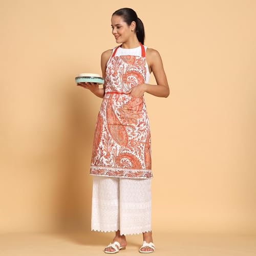 Image of ishro home Premium Apron for Kitchen Cotton | Luxury Kitchen Apron with Large Front Pocket | Adjustable Fit | Stain-Resistant, Machine Washable |