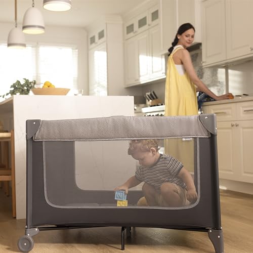 Safety 1st 4-in-1 Portable Play Yard with Bassinet, Portable Bassinet, and Flip-Away Changer, Gray - image 5
