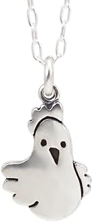 Mark Poulin Small Sterling Silver Chicken Charm on a 16" 18" 20" Inch Adjustable Sterling Silver Cable Chain