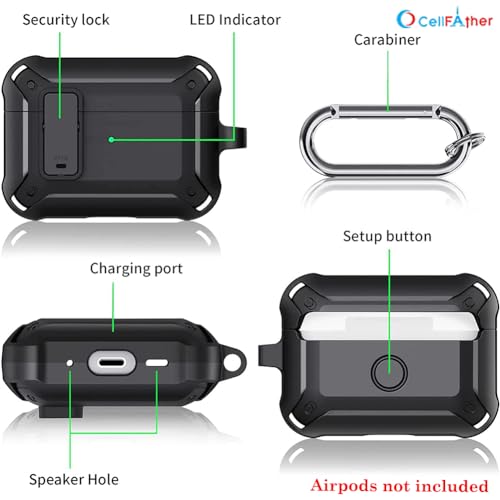 Image of CellFAther Case for AirPods Pro (2nd Generation /1st Generation), Full-Body Rugged Hard Shell Protective Case Cover with Keychain Designed for Apple AirPods Pro (2022 /2019), Black