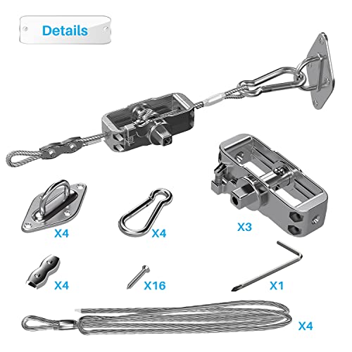 Patio Sun Shade Sail Tension Wire Rope Hardware Kit for Rectangle Sun Shade Sail Installation Winch Pad Eye 24 Feet Wire Cable Included