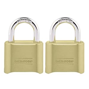 Master Lock Brass Combination Lock, Gate Lock for Outdoor Fence or Shed, Customizable Combination Padlock with 2-inch Wide Body and 1-inch Shackle, 2 Pack, 175EC2